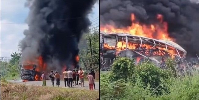 Diduga Berawal dari Percikan Api, Bus ALS Tabrakan dengan Truk Tangki di Muratara, 16 Tewas