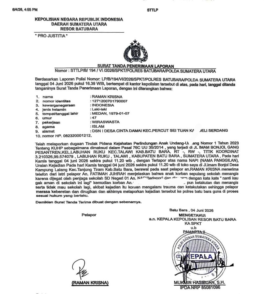 Orang Tua Siswa SD Negeri 01 Labuhan Ruku Laporkan Dugaan Pengancaman terhadap Anak