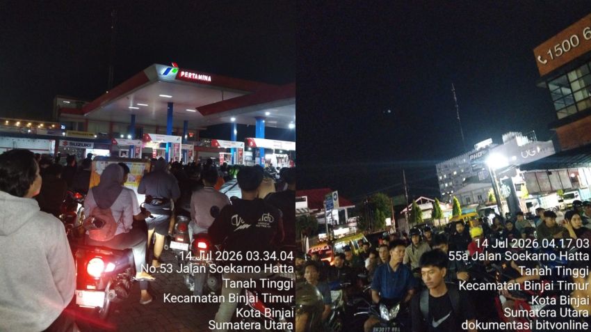 Antrean Panjang BBM Terjadi di SPBU Binjai Timur, Warga Rela Mengantre Hingga Dini Hari