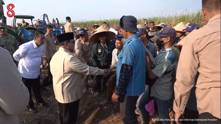 Prabowo Turun ke Lahan Tebu, Sapa Petani saat Panen Raya Nasional Bersama TNI di Malang