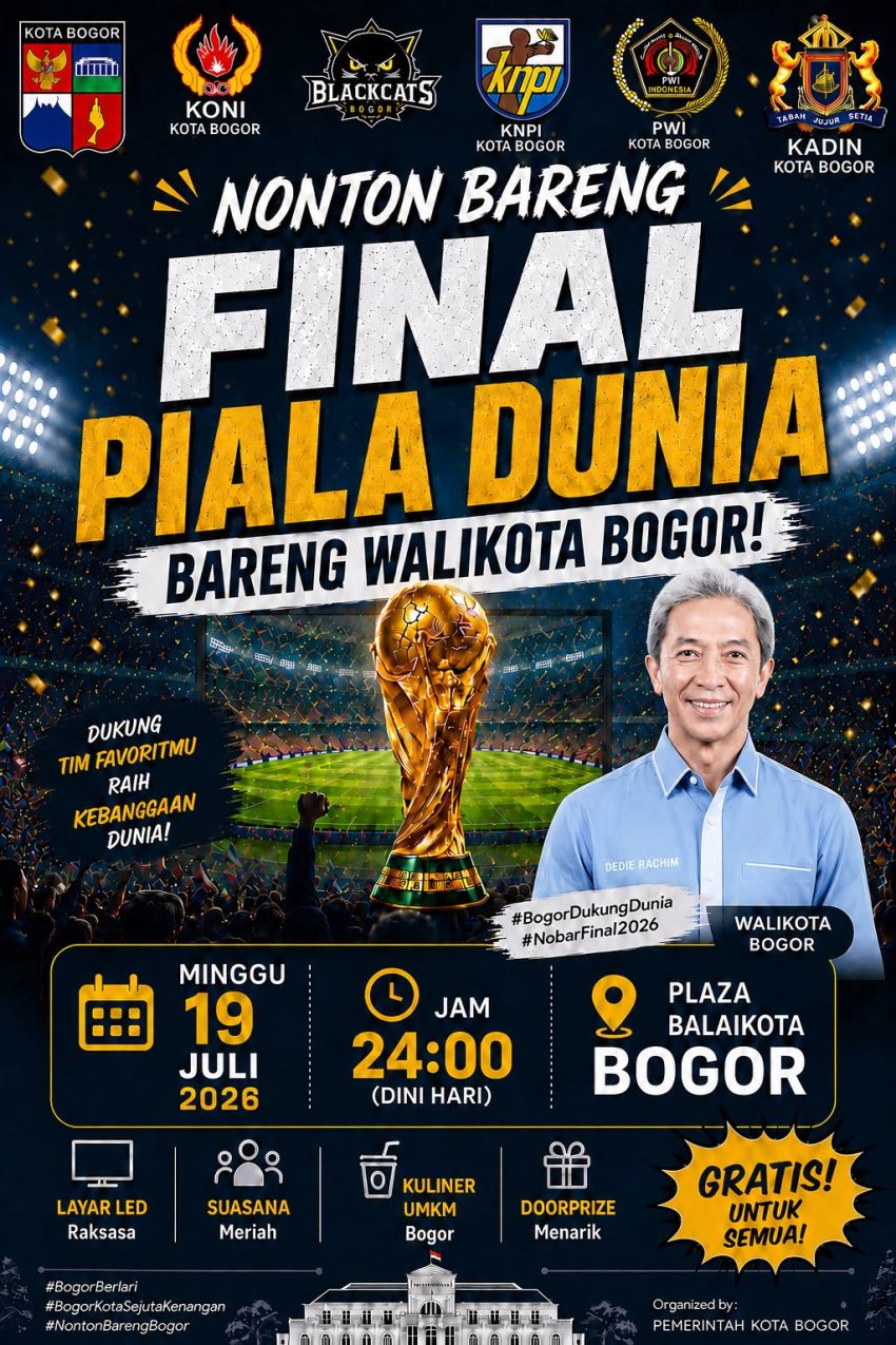 PWI, KONI, KNPI, Kadin, dan Blackcats Gelar Nobar Final Piala Dunia 2026 Bersama Wali Kota Bogor, Hadirkan UMKM dan Ribuan Doorprize