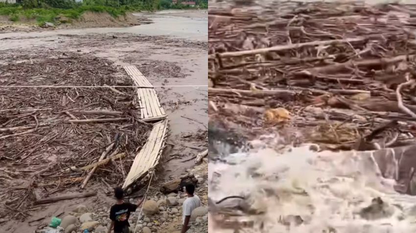 Sungai Krueng Sawang Aceh Utara Tiba-tiba Meluap, Dua Jembatan Rusak Terseret Kayu Gelondongan
