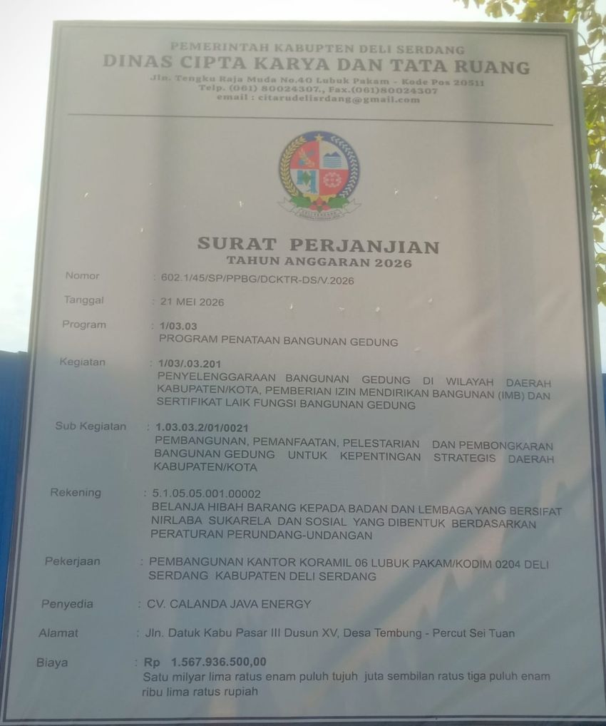 Proyek Koramil Lubuk Pakam Rp2,27 Miliar Dibagi Dua Paket, Publik Minta Transparansi