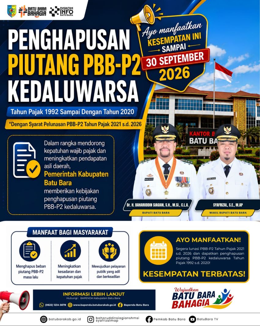 Pemkab Batu Bara Ajak Masyarakat Manfaatkan Program Penghapusan Piutang PBB-P2 Kedaluwarsa
