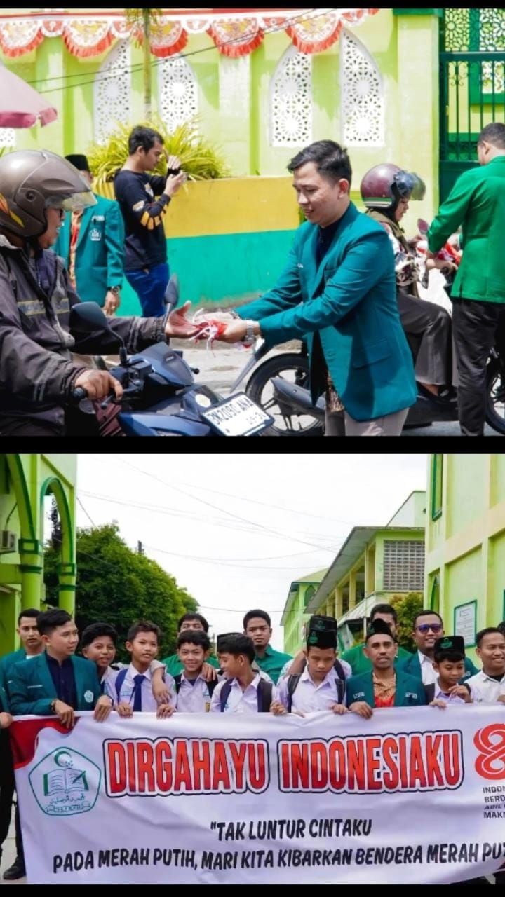 Kobarkan Semangat Kemerdekaan, ISARAH Sumut Bagikan Bendera Merah Putih di Jalanan Medan