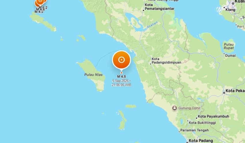Nias Kembali Diguncang Gempa, Magnitudo 4,7 Terjadi Malam Ini
