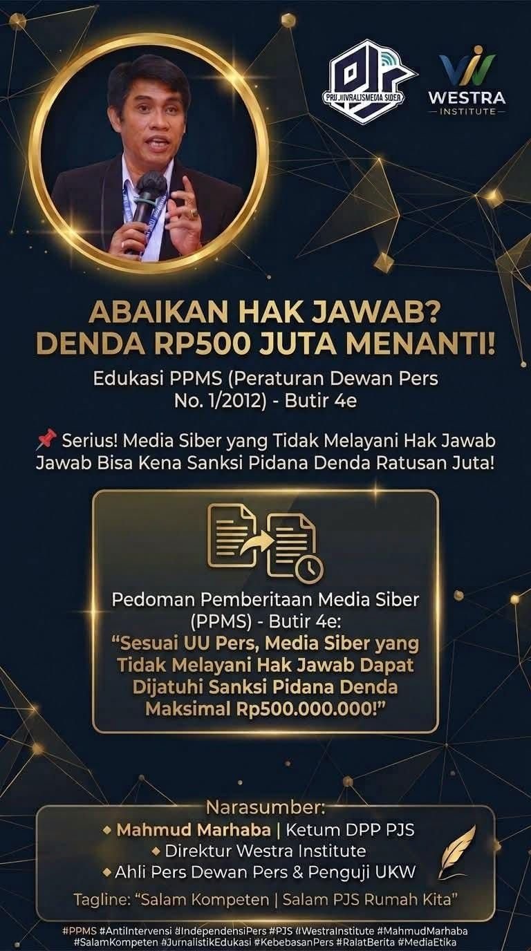 Ingatkan Media Siber Jangan Abaikan Hak Jawab, Ahli Dewan Pers: Ada Denda Maksimal Rp 500 Juta