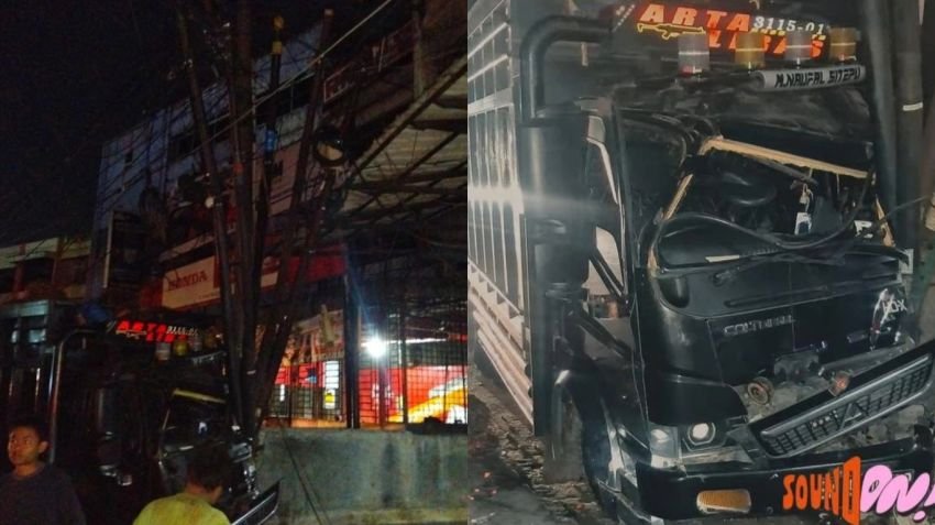 Truk Sawit Tabrak Tiang Listrik hingga Roboh di Binjai, Jalan Tuanku Imam Bonjol Gelap
