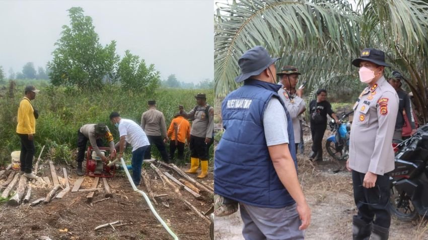 Bara Gambut Mengamuk Lagi di HLG Londerang Kapolres Tanjab Timur Turun Gunung Pimpin Water Bombing