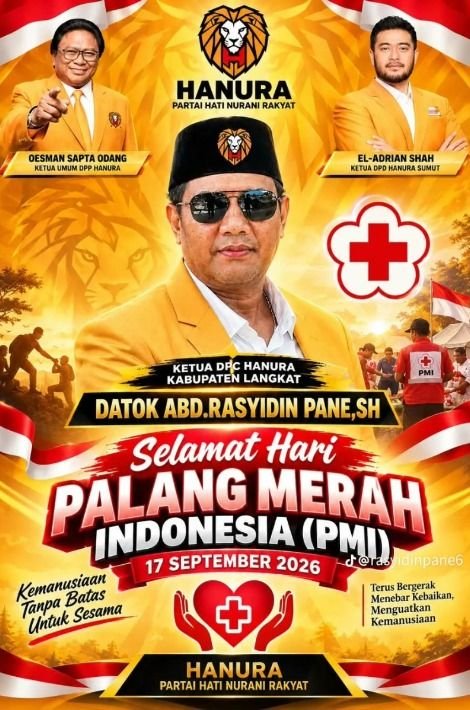 Ketua Hanura Langkat Rasyidin Pane Ucapkan Selamat Hari PMI 2026, Ajak Terus Tebar Kebaikan: Kemanusiaan Tanpa Batas