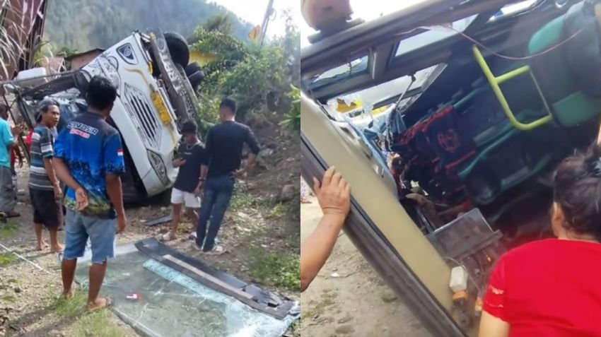 Penumpang Ceritakan Detik Bus Wisata dari Kisaran Terbalik di Samosir: Sopir Tak Ugal-ugalan, Roda Depan Diduga Lepas
