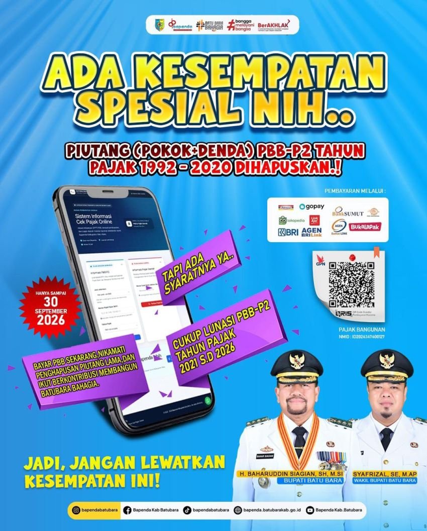 Kabar Baik! Pemkab Batu Bara Hapus Piutang PBB-P2 1992-2020, Ini Syaratnya