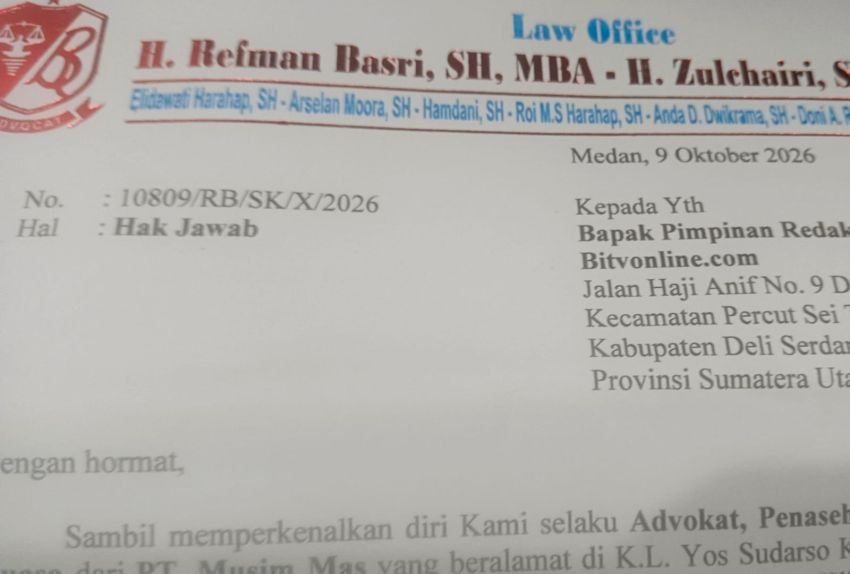 Melalui Penasihat Hukum, PT Musim Mas Beri Hak Jawab Atas Dua Berita yang Dimuat bitvonline.com