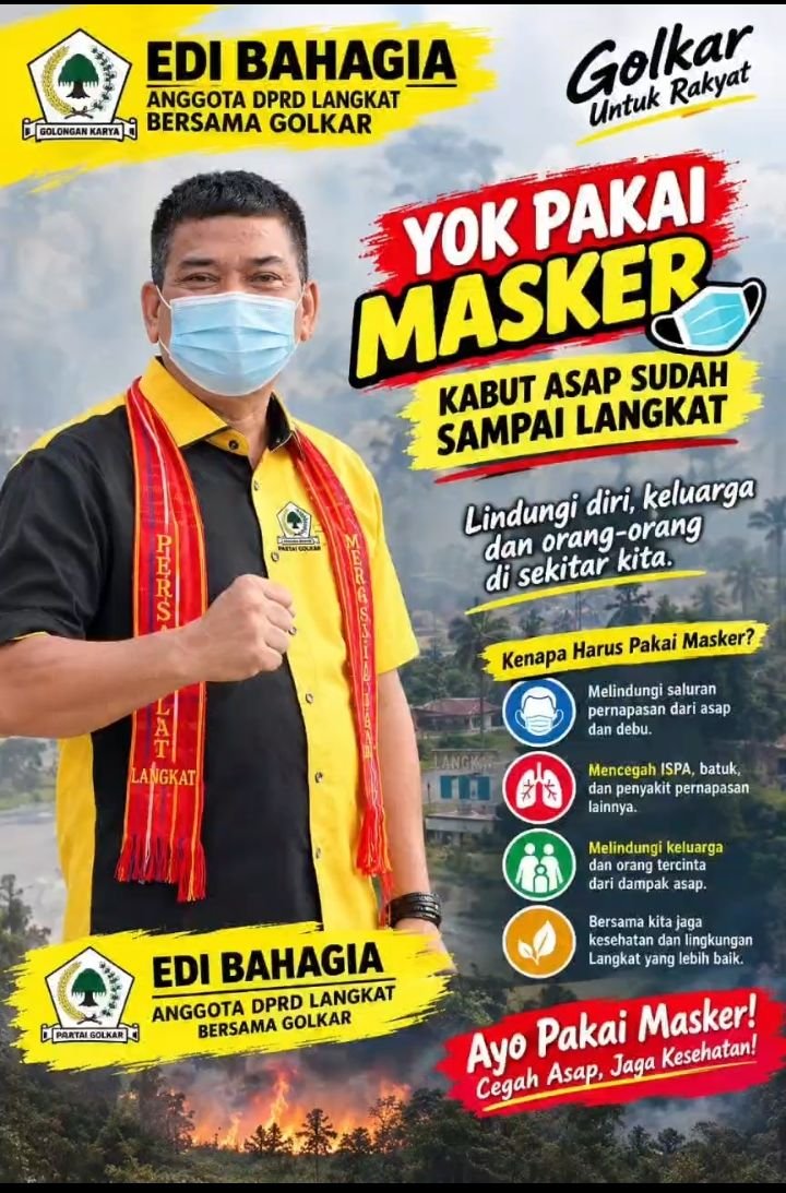 &ldquo;Yok Pakai Masker!&rdquo; Edi Bahagia Ingatkan Warga Langkat Waspadai Kabut Asap