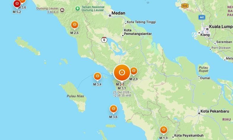 Gempa Magnitudo 3,1 Guncang Padangsidimpuan, BMKG Sebut Tak Berpotensi Tsunami