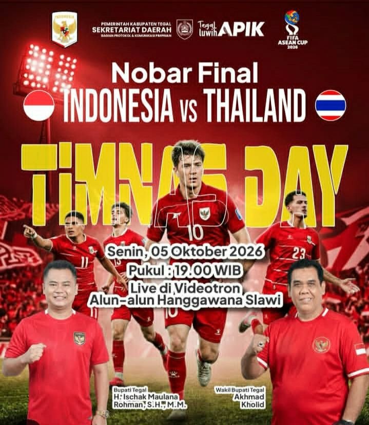 Slawi Bersiap! Alun-alun Hanggawana Jadi Titik Nobar Final FIFA ASEAN Cup 2026 Indonesia vs Thailand