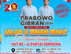 HUT ke-16 Gerindra Aceh Tamiang Gelar Jalan Sehat Prabowo-Gibran, Hadiah Utama Sepeda Motor