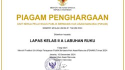 Lapas Labuhan Ruku Raih Penghargaan Unit Kerja Berbasis HAM dari Kemenkumham